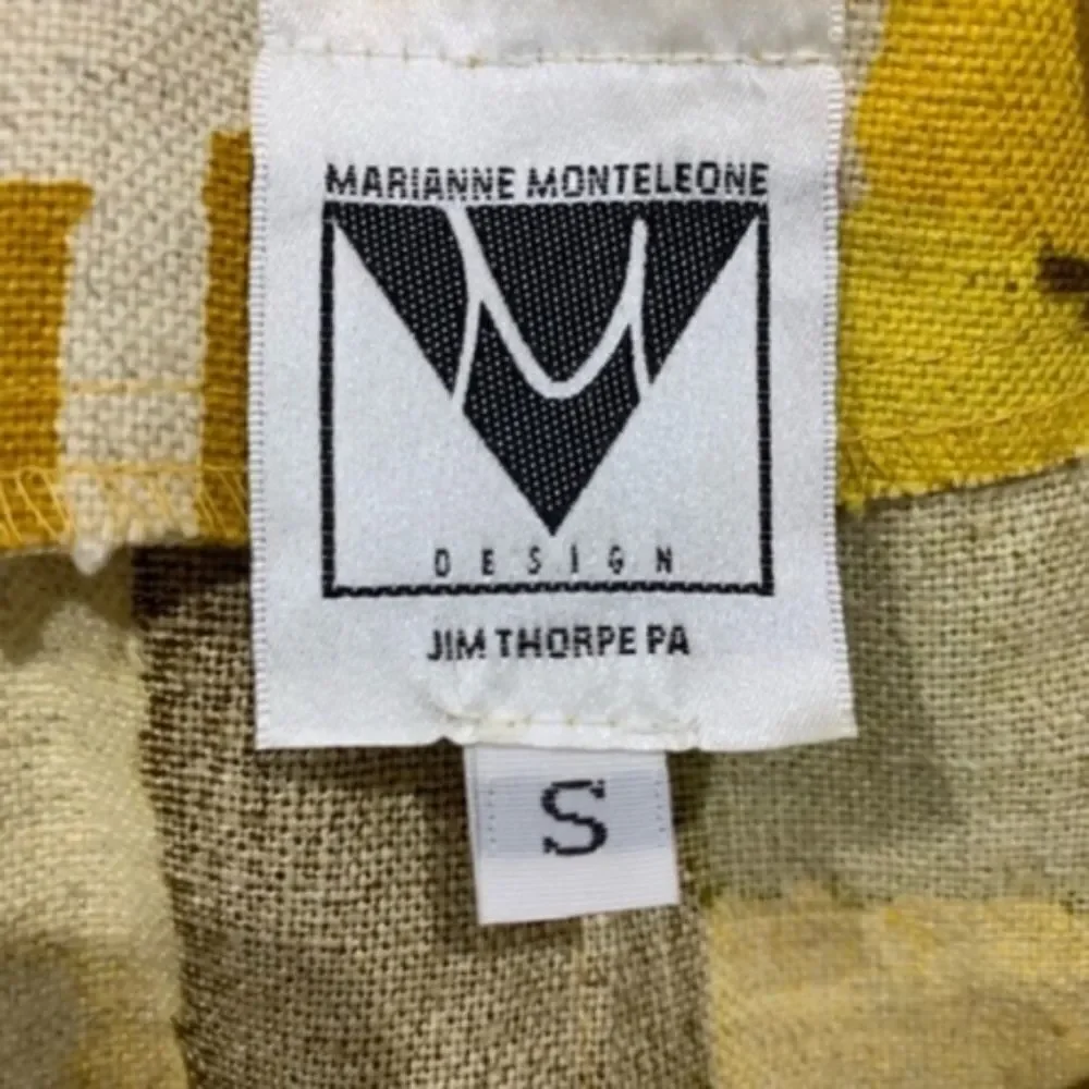 NWT Marianne Monteleone Retro Abstract Print Skirt Yellow Green Linen Blend —S